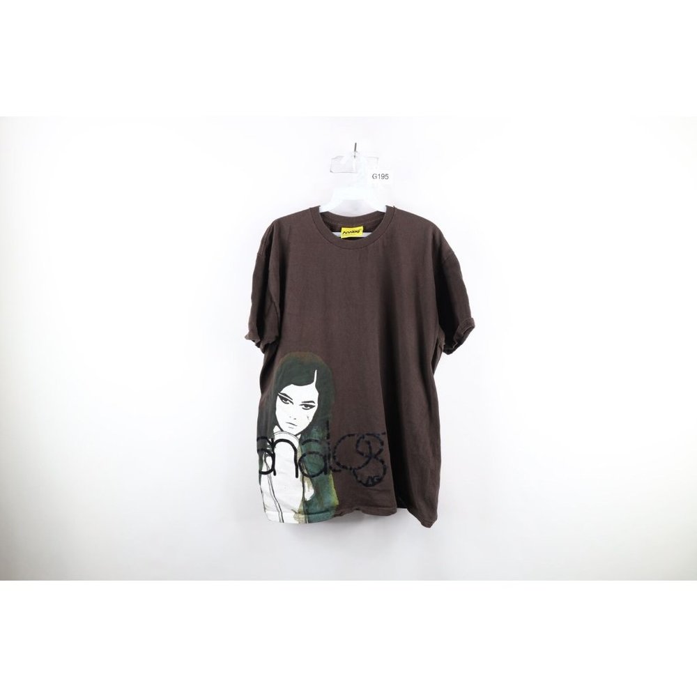 Vintage Analog Snowboards Mens Large Faded Spell Out Pinup Girl T-Shirt Brown
